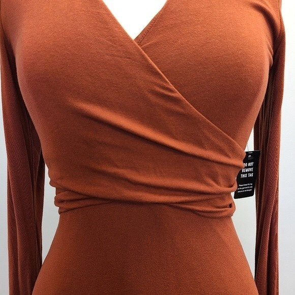 NWT EXPRESS Long Sleeve Cross Front Knit Comfortable Casual Night Midi Dress S - Picture 6 of 13